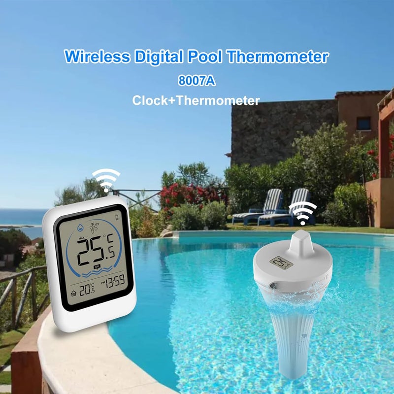 VISLONE Pool Thermometer with Temperature Sensor for Pool Fish Tank Bathtub Swimming Pool 12/24-Hour Time Format Record Highest Lowest Outdoor Temperature℃/℉ switchable - Image 2